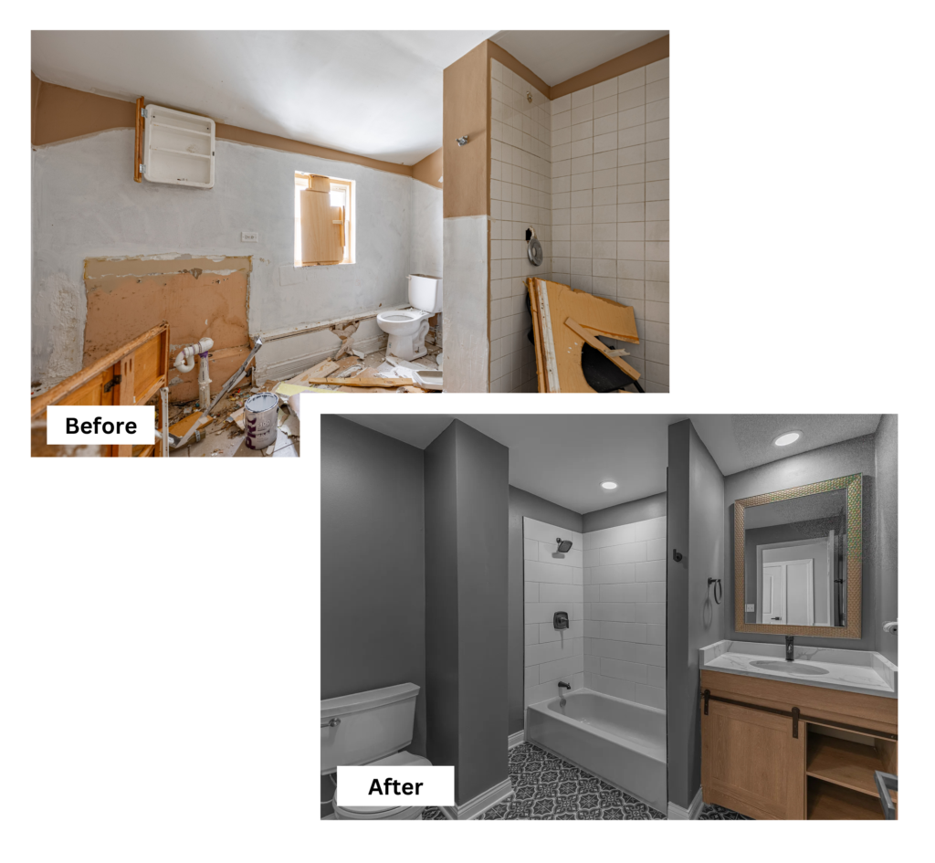 Naperville 16 Before and after of a bathroom in Naperville