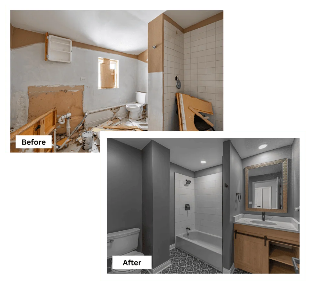 Before and after of a bathroom in Naperville