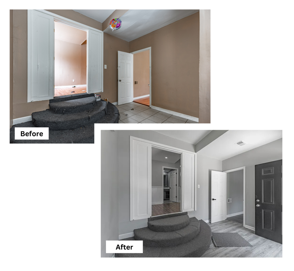 Oak Lawn 16 Before and after of a living room in Naperville