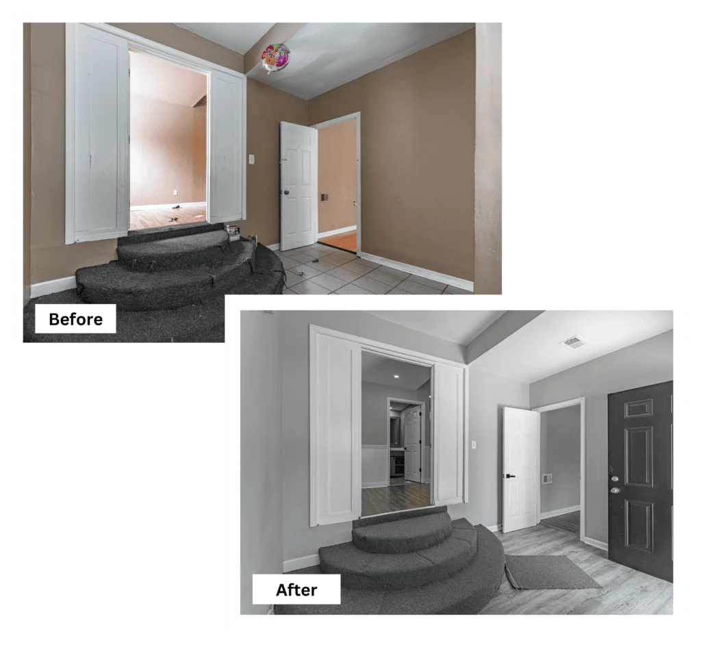 Before and after of a living room in Naperville