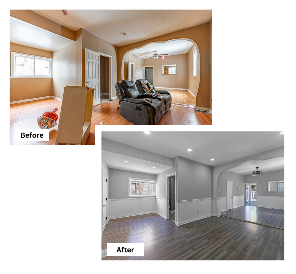 Orland Park 16 Before and after of a family room in Naperville