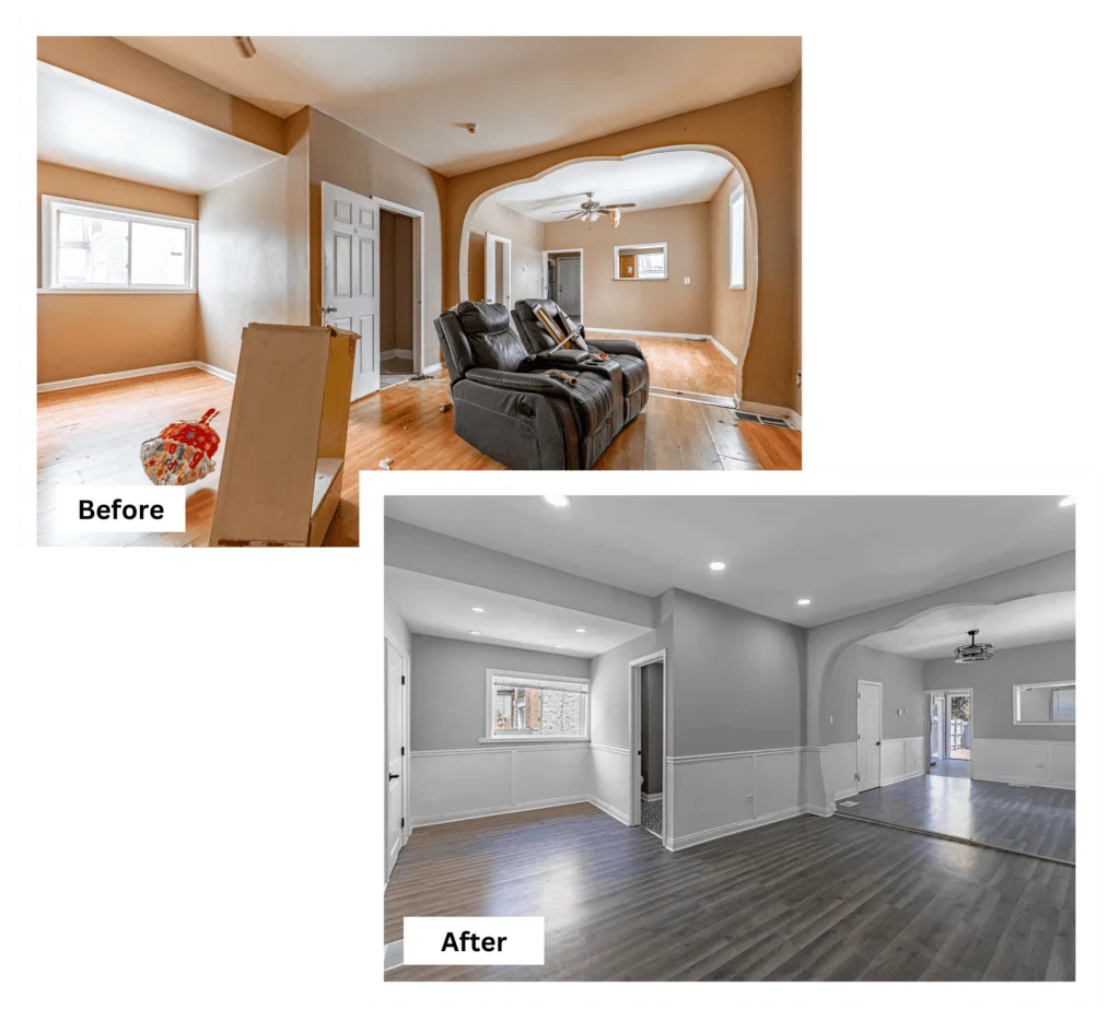 Before and after of a family room in Naperville