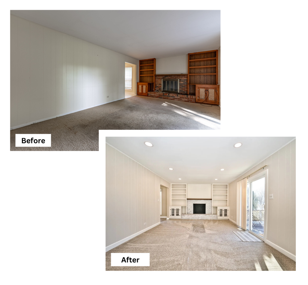 Rockford 16 Before and after of a living room in Rockford