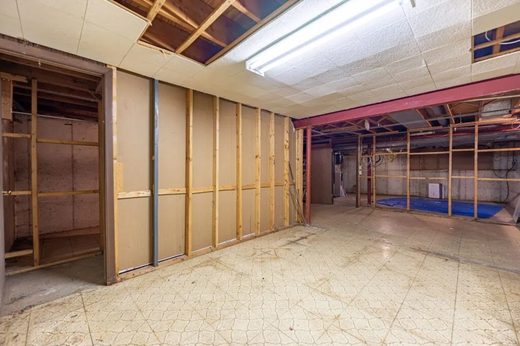A basement of a house in Chicago that is being renovated