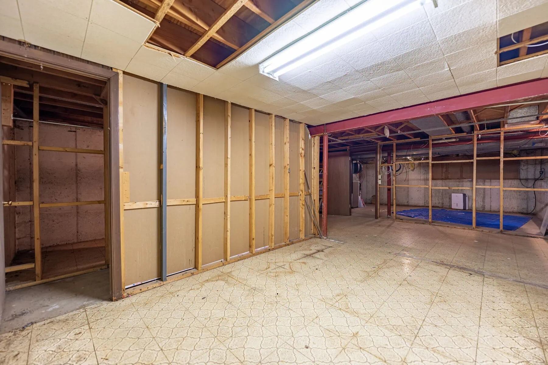 A basement of a house in Chicago that is being renovated